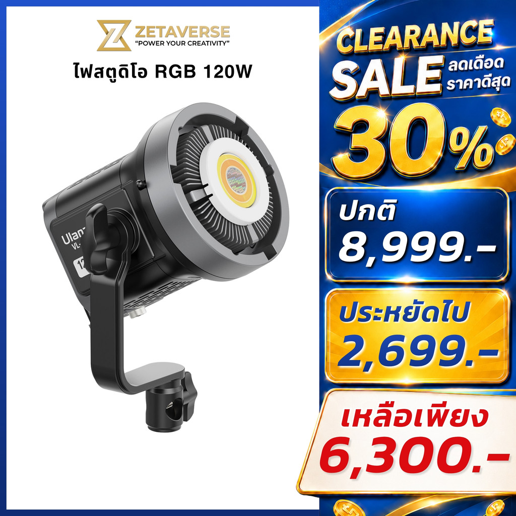 Ulanzi VL120C RGB ไฟสตูดิโอ ไฟ COB ไฟถ่ายภาพ 120W พร้อมโหมด RGB เอฟเฟกต์ในตัว รองรับ Bowen Mount