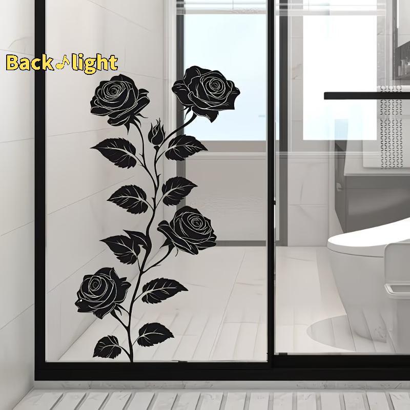 [Backlight] Red Rose Black Vine Butterfly Glass สติกเกอร์สําหรับห้องน้ําประตูผนังที่ถอดออกได้กันน้ํา