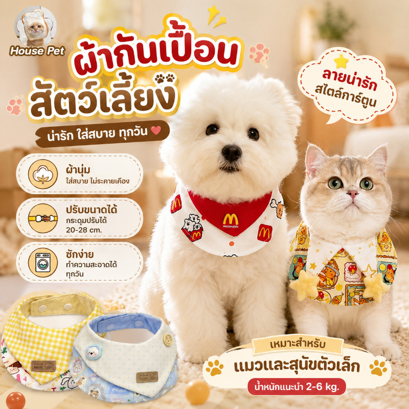 น่ารักสไตล์การ์ตูน ผ้ากันเปื้อนแมวสุนัข ปลอกคอโบว์ไทปรับขนาดได้ อุปกรณ์เสริมสัตว์เลี้ยง ใส่ได้ทุกวันและถ่ายภาพ