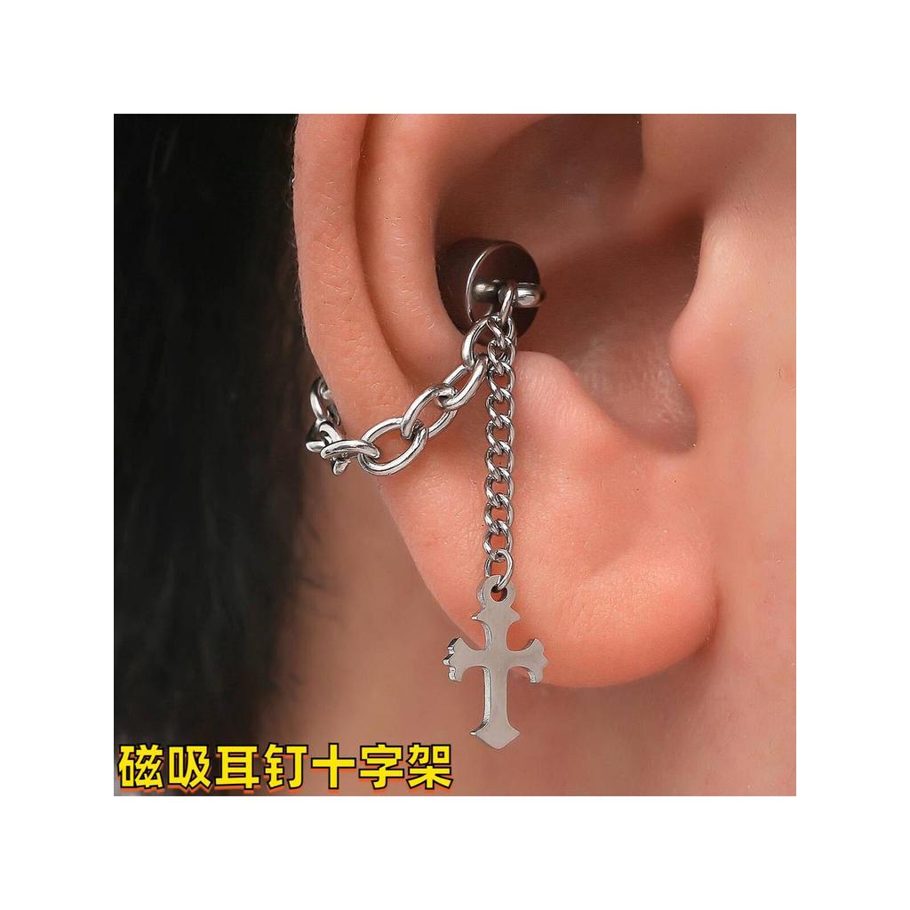 ต่างหูแม่เหล็ก CROSS ผู้ชายพรุนฟรี Niche High-End หรูหรา CROSS ต่างหูอุปกรณ์เสริมเครื่องประดับต่างหู