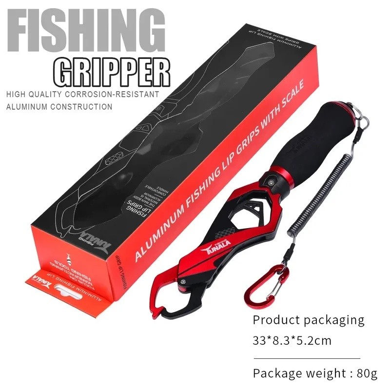 ตกปลา Lip Gripper อลูมิเนียมควบคุมปลาพร้อมเครื่องชั่งน้ําหนักตกปลา Gripper Grabbber อุปกรณ์ตกปลา