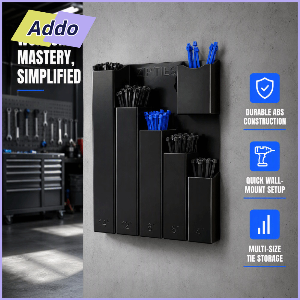 ADDO.PH Wall Mount Cable Tie Organizer, 5-Slot Multi-Size Zip Tie Storage Dispenser, ปฏิบัติพิมพ์ติด