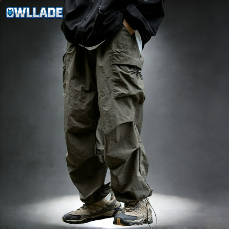 OWLLADE กางเกง cargo ทรงหลวมสําหรับผู้ชาย แบบกันน้ำและแห้งไว สีเทาสีเขียว K2233 B02 ไซส์ 2T