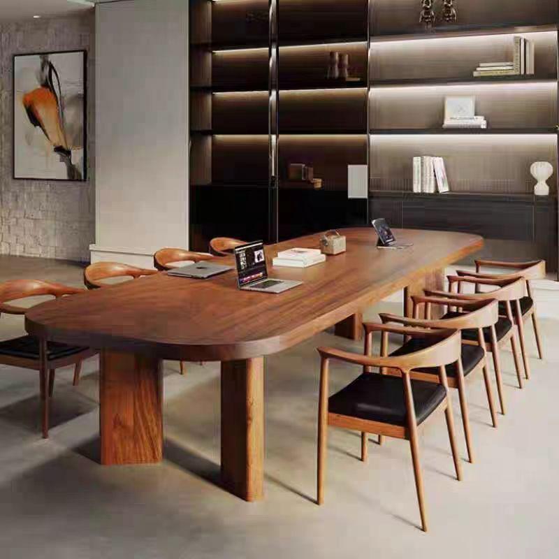 Solid wood oval large board conference table for reception room, modern desk and chair combination