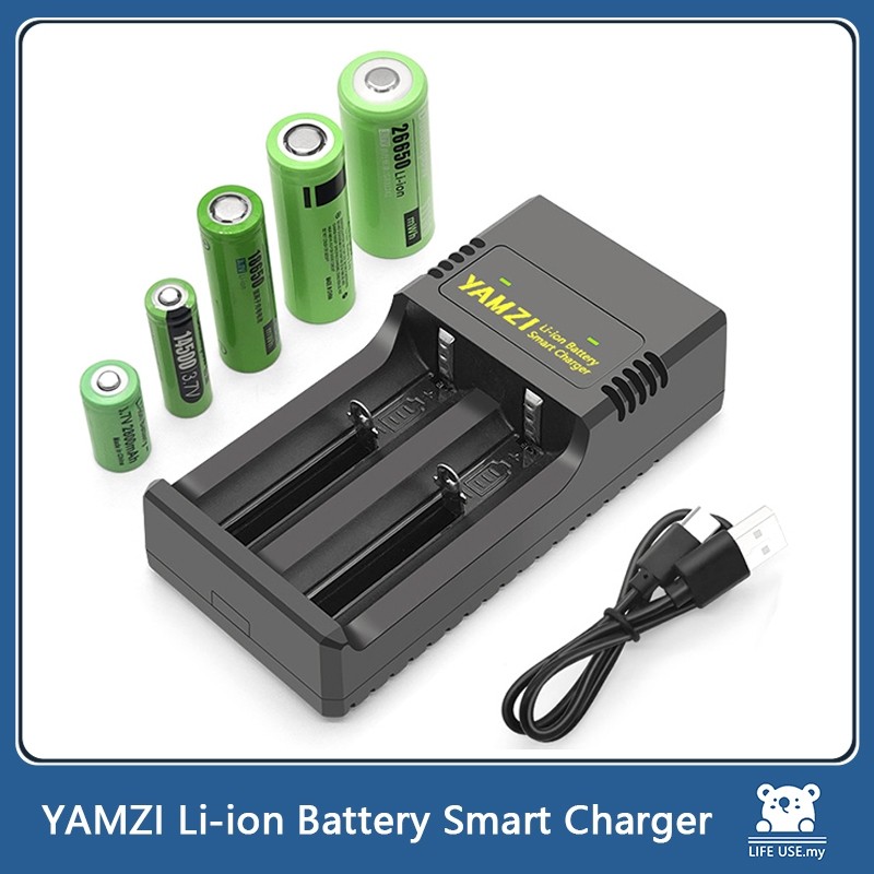 YAMZI 2-Slot สมาร์ท USB Charger สําหรับ Li-ion 18650/1700/26650 3.7V-4.2V แบตเตอรี่ลิเธียม Charger