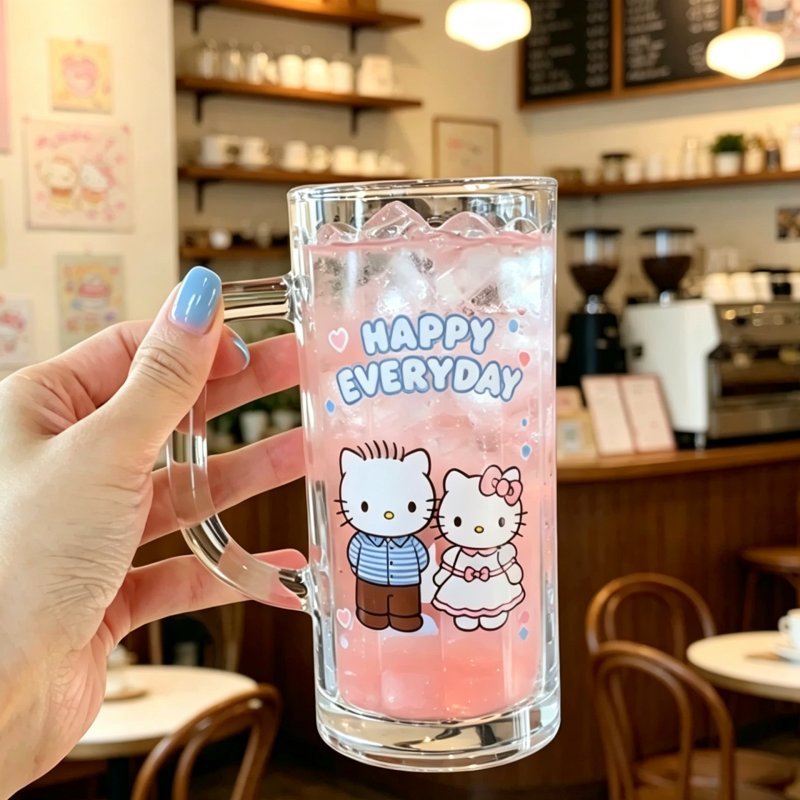 [JJ HOME] การ์ตูนน่ารัก hellokitty Hello Kitty Couple Glass Summer Juice Cold Drink Glass Beer Glass