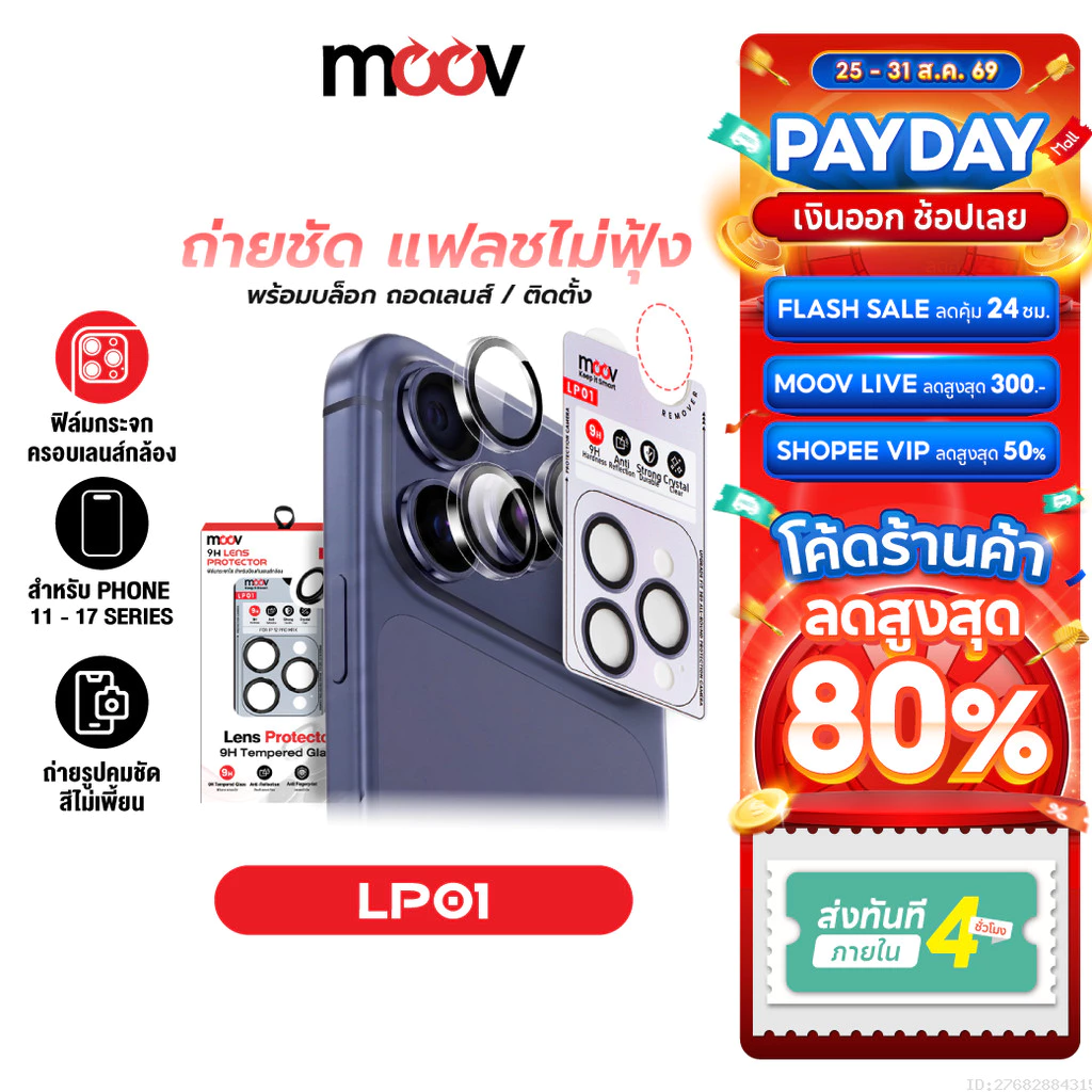 [ส่งไว] Moov LP01 ฟิล์มกระจกเลนส์กล้อง For iPhone 17 Pro Max Air 16 Pro 15 Plus 14 13 12 11 กันรอยครอบกล้อง กันกระแทก
