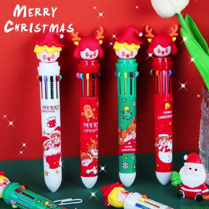 Beste 10 สีใน One ปากกาลูกลื่น Retractable ปากกาลูกลื่นคริสต์มาสเขียนปากกาสําหรับเด็กสาวนักเรียนเกม 