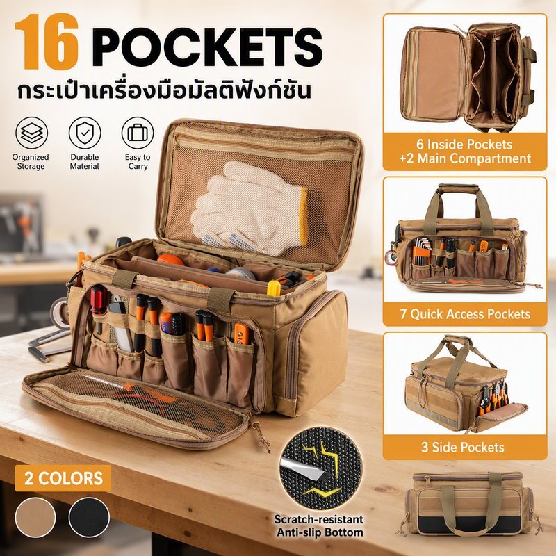 กระเป๋าเครื่องมือ มัลติฟังก์ชัน ถือได้ ทนทาน สำหรับช่าง เก็บเครื่องมือ ใช้งานกลางแจ้ง