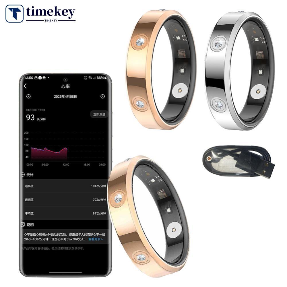 TIMEKEY 6.3 มม.แหวนสมาร์ทผู้หญิงผู้ชายแคบสุด Heart Rate สุขภาพการวัดความเครียด Monitor กันน้ําแฟชั่น
