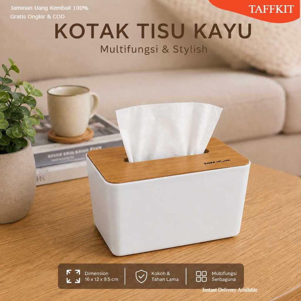 TaffiHOME กล่องทิชชู่ไม้มัลติฟังก์ชั่น 16x12x9.5ซม. - ZJ06