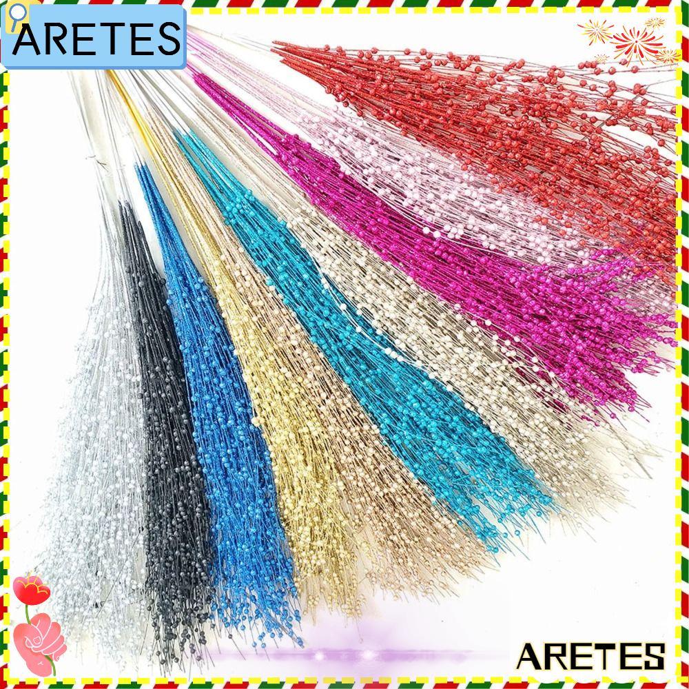 AREES Glitter Willow Spray, Gold Powder Coating Hanging Willow Shape Foam Berry Stem, Shiny Glitter 