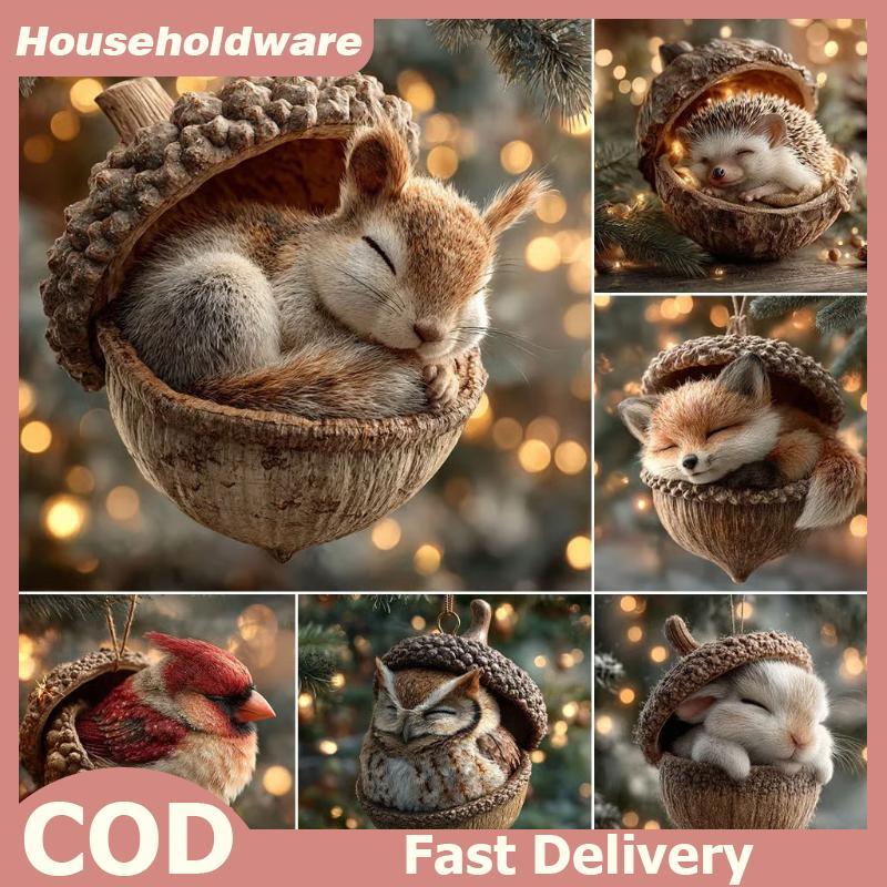 Hdth Rustic แบน Woodland สัตว์ Acorn เครื่องประดับ 1/5/6 ชิ้นตกแต่งคริสต์มาสสําหรับ Farmhouse Xmas T
