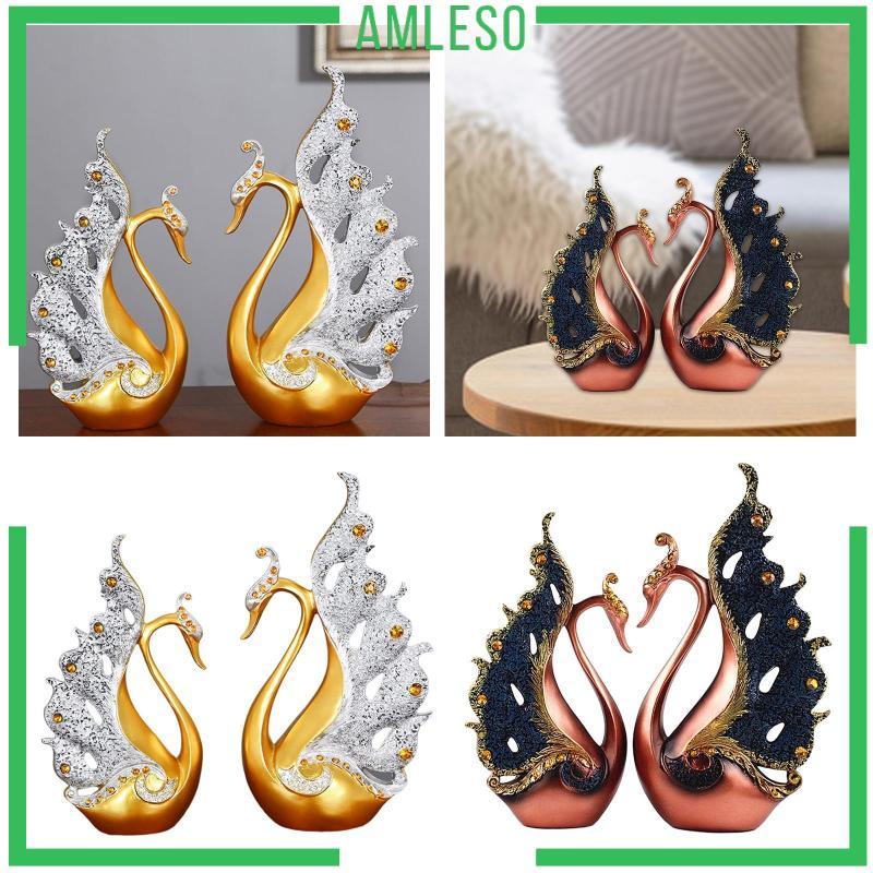 [Amleso] Swan Loverรูปปั้นFigurinesสัตว์เครื่องประดับเรซิน,2ชิ้นเดสก์ท็อปตกแต่งวันเกิดธีมShop Swanปร