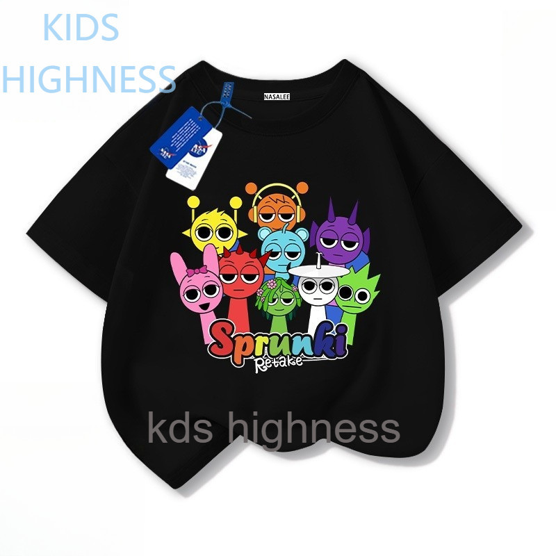 (จัดส่งตลอด 24 ชั่วโมง)KIDS Highness เสื้อยืดแขนสั้นสำหรับเด็กสไตล์อเมริกัน ฤดูร้อนรุ่นใหม่ปี 2025ลายเพื่อนสีรุ้ง