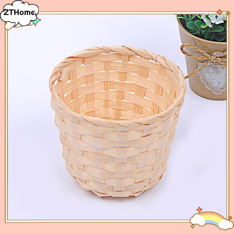 BEK ใหม่ Handmade ไม้ไผ่หม้อ Wier ตะกร้าฟาง Patchwork Wier หวาย Seagrass Storage Organizer เนอสเซอรี