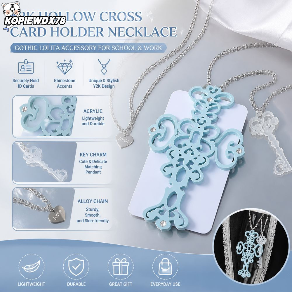 KOPIEWDX78MN ผู้ถือบัตรสร้อยคอ, Y2K Hollow Cross Hasp ปิดคอ Lanyard ผู้ถือบัตร,ลูกปัด Rhinestone Bad