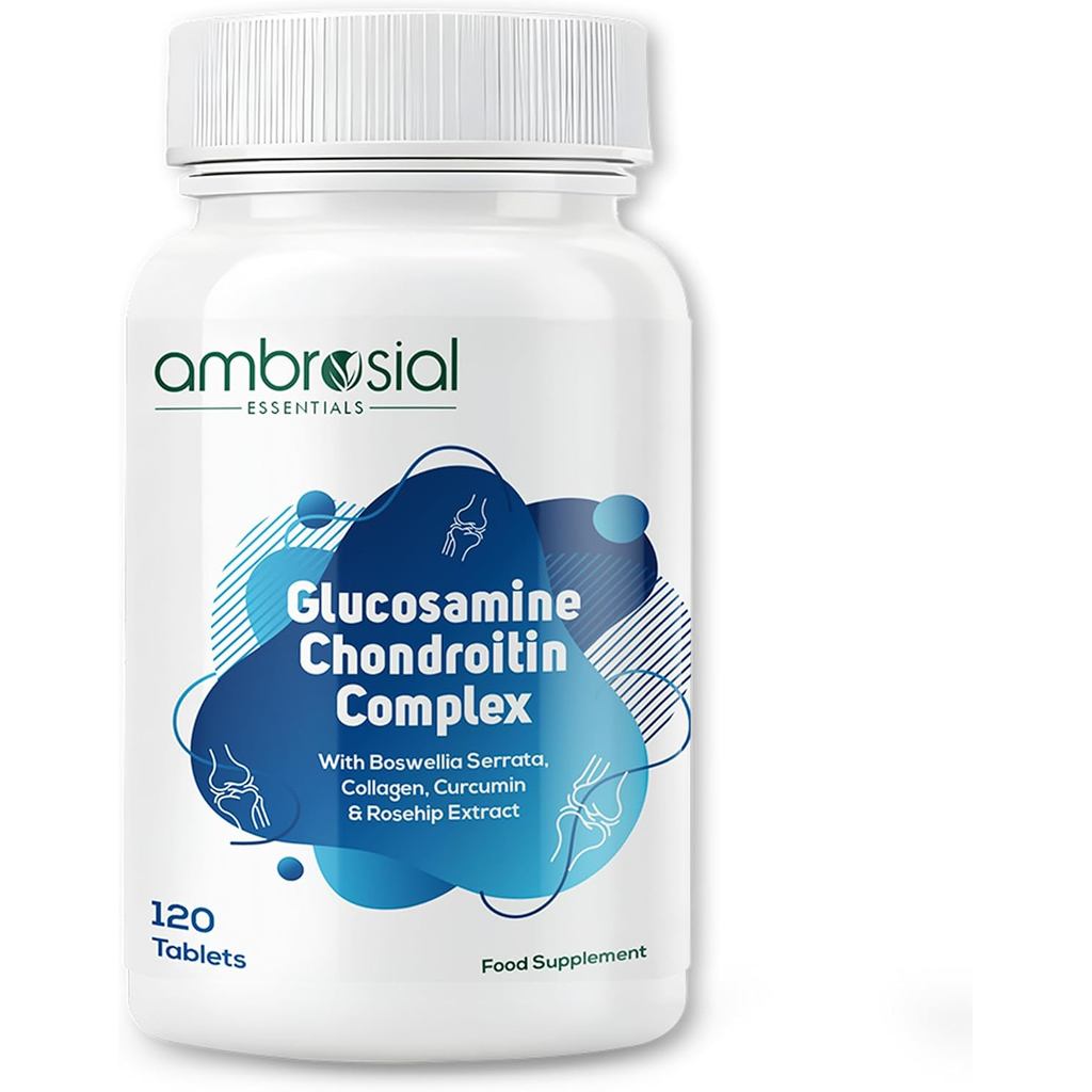 Ambrosial Glucosamine Chondroitin ความแข็งแรงสูงด้วยคอลลาเจน Curcumin Boswellia & Rosehip – สูตร 6-i