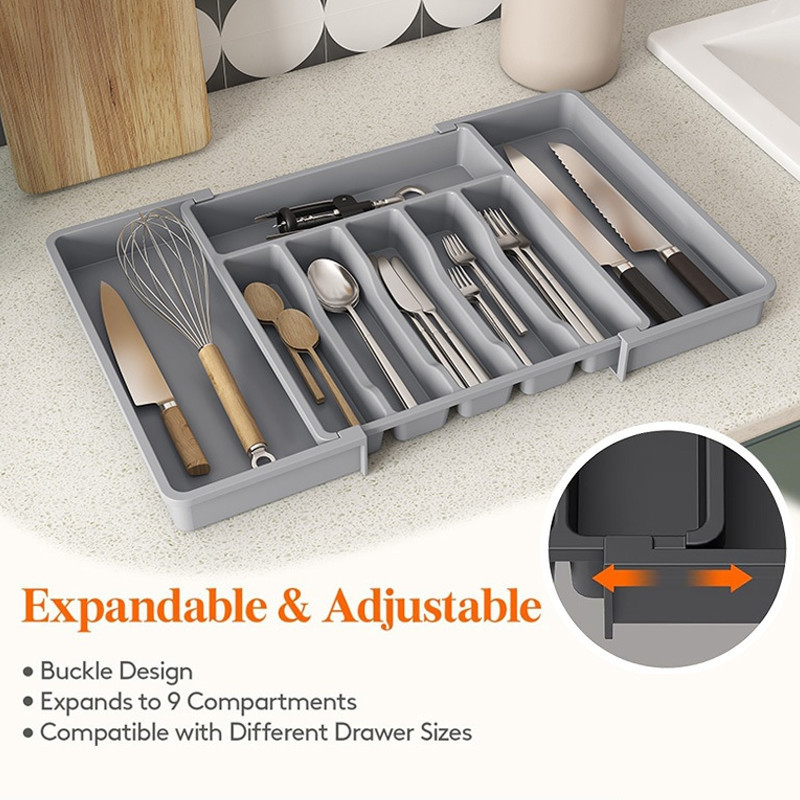 Kitchen Utensils Tray Expandable Silverware Spoons Forks Adjustable Cutlery Holder Drawer Organizer