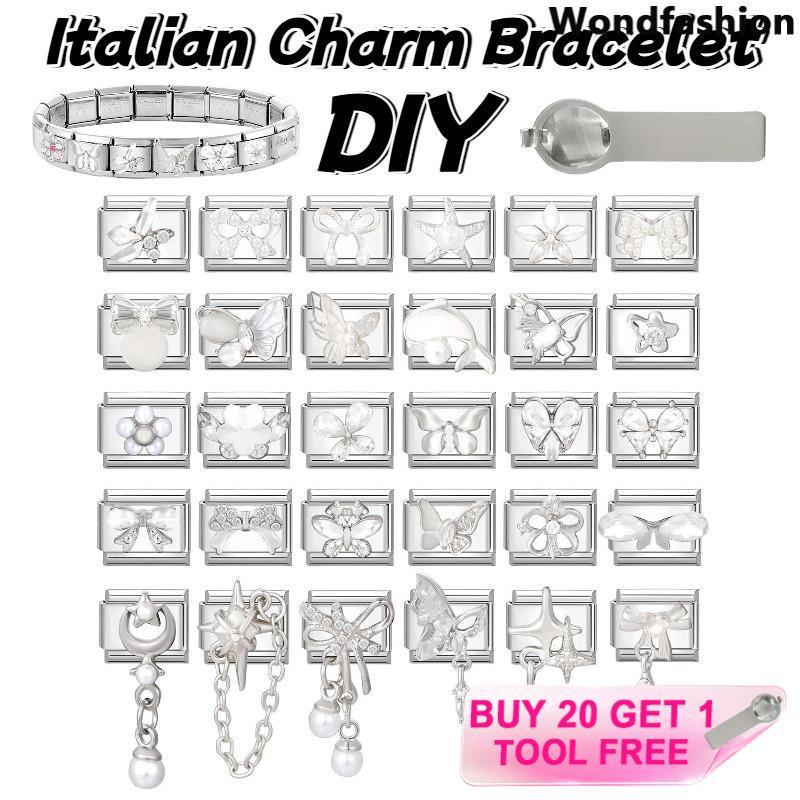 สร้อยข้อมือ Dolphin Bow อิตาเลียน charm สแตนเลส สำหรับทำเครื่องประดับ DIY สไตล์เรโทร