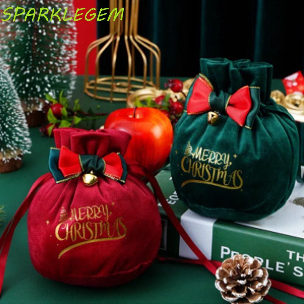 SPARKLEGEM กระเป๋าของขวัญคริสต์มาส, กระเป๋าผ้าคริสต์มาส Flannelette Bow, Xmas Presents with Small Be
