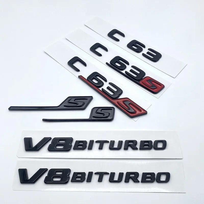 Glossy ตัวอักษรสีดําตัวเลขสัญลักษณ์ C63 C63s V8Biturbo สําหรับ Mercedes Benz AMG รถ Fender Trunk ด้า