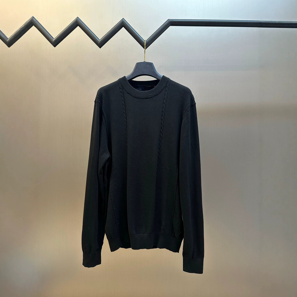 U6C3 Lsv * Cotton Jacquard Mesh Hollow Logo เสื้อกันหนาวคอกลมเสื้อกันหนาวหลวม