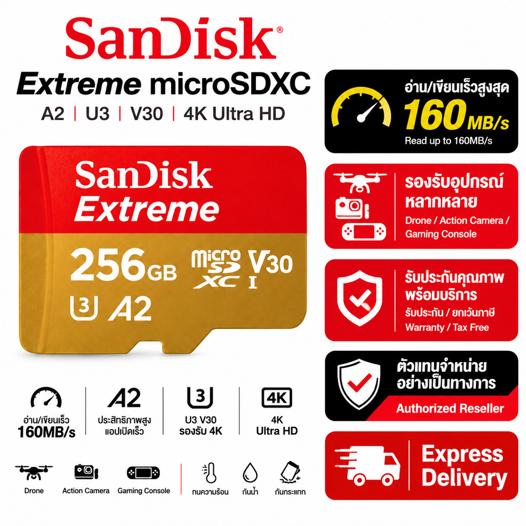 SanDisk EXTREME Micro SD Card 256GB 128GB 64GB SDXC A2 U3 R/W 190/90mb/s* (SDSQXAV) Nintendo Switch