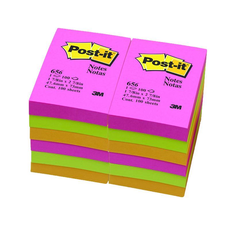 POST-IT กระดาษโน้ต รุ่น 656-AN คละสี นีออน ขนาด 2x3 นิ้ว (แพ็ค 12 เล่ม)