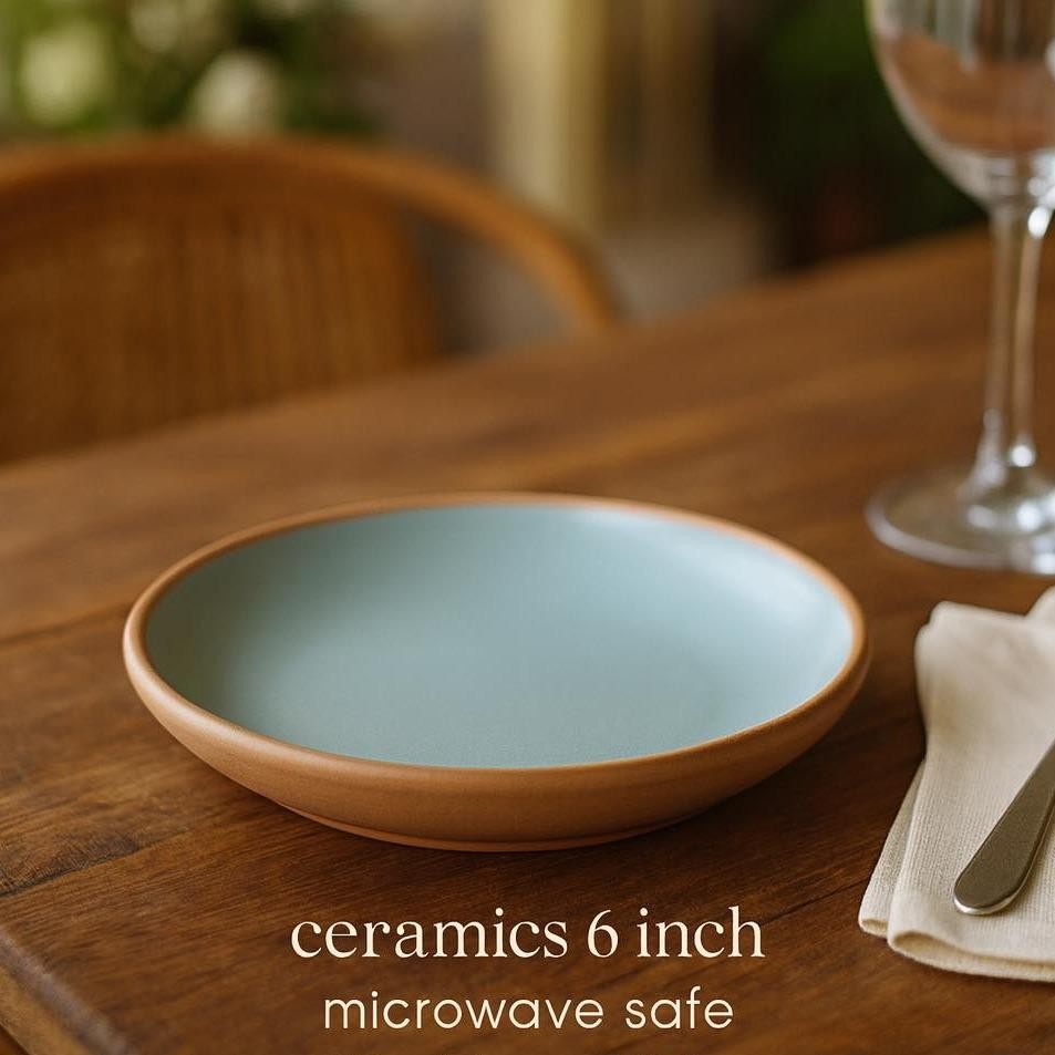 จานแบ่ง 6 นิ้ว สีเขียวมิ้นต์ด้านใน + น้ำตาลด้านนอก เนื้อแมท ขนาดพอดีเสิร์ฟเครื่องเคียง - เข้าเครื่องล้างจาน และรับประกัน