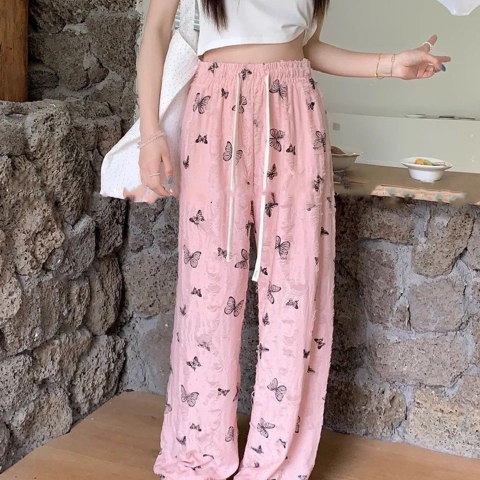 กางเกงลำลองผู้หญิงเอวสูง ขากว้าง ผ้าม่านผีเสื้อ thumbnail 8