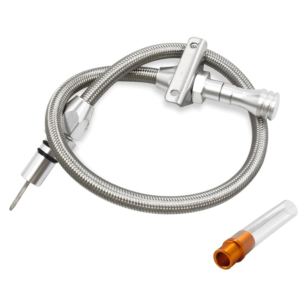 29.5 นิ้วเงินสแตนเลส Dipstick Tube Fit สําหรับ GM 4L80E 700R4 4L60E พร้อม Firewall ติดตั้งสแตนเลสถัก