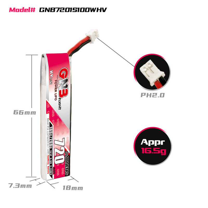 พลังงานสูง GNB 1S 720mAh 3.8V 100C HV Outlet PH2.0 แบตเตอรี่ลิเธียม 520mah อัพเกรด