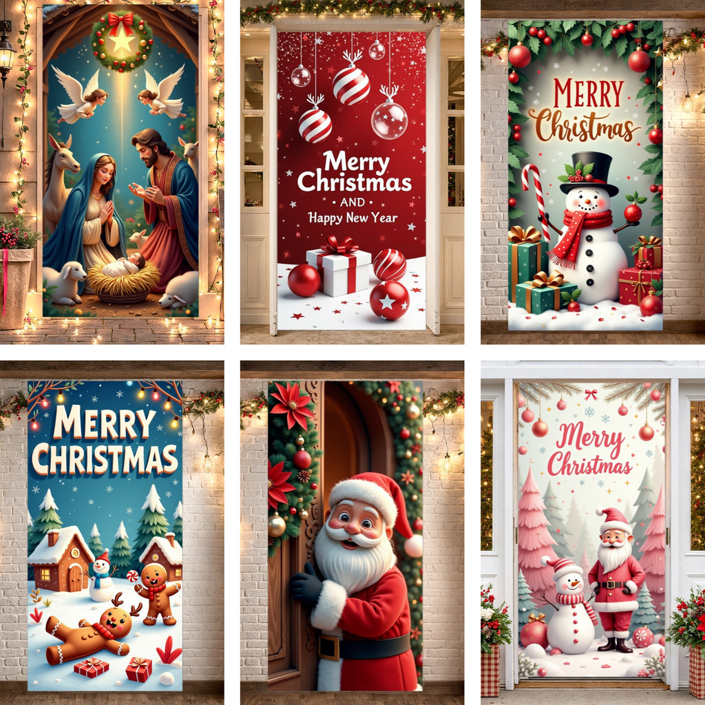 ตกแต่งคริสต์มาส Merry Christmas ประตู Xmas พื้นหลังแบนเนอร์ Xmas ประตูแขวนครอบคลุม Photo Booth Props สําหรับตกแต่งงานปาร์ตี้ฤดูหนาวอุปกรณ์