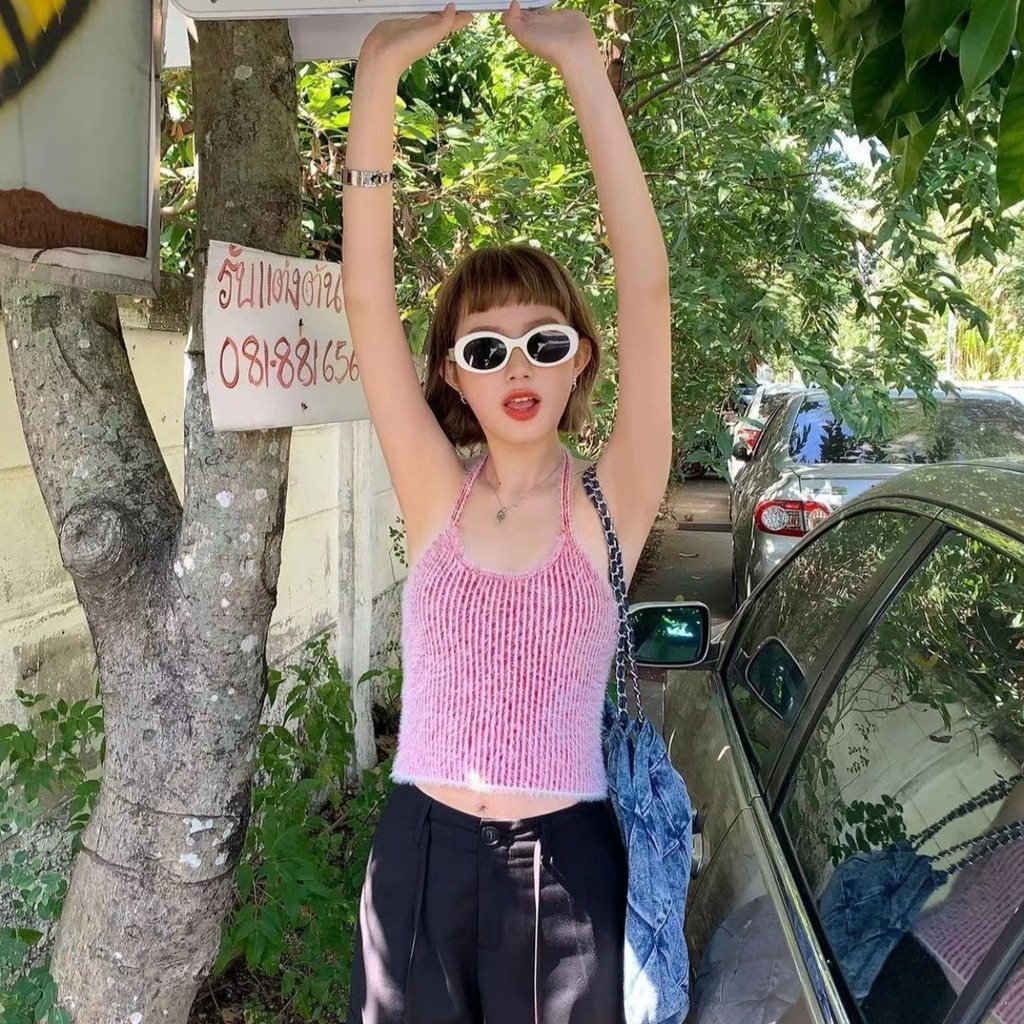 Chenmi พัดลมสาวร้อน Halter คอ Camisole Top ผู้หญิง 2025 สไตล์ใหม่ Mink Fur Slim-fit Tube Top เสื้อกั