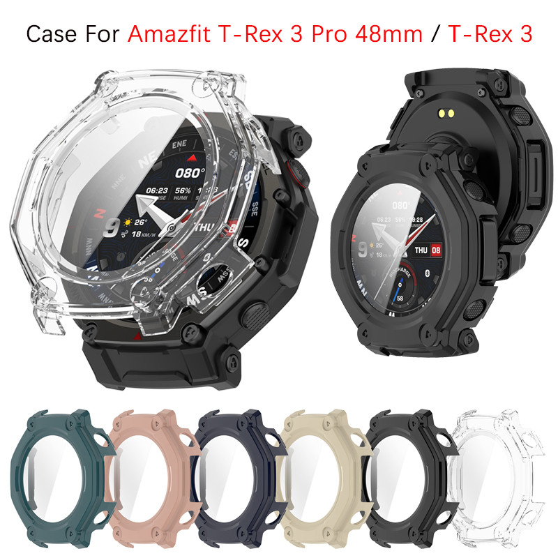 PC กรณีแก้วสําหรับ For Amazfit T-Rex 3 Pro 48 มม.สมาร์ท Watchband ป้องกันหน้าจอสําหรับ For Amazfit T-Rex 3 ป้องกันกันชนอุปกรณ์เสริม