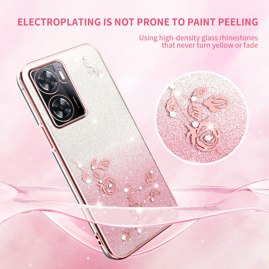 หรูหรา Rose รูปแบบ Glitter เคสโทรศัพท์ใช้งานร่วมกับสําหรับ OPPO A57 (2022) A57E A57S A77 A77S 4G Glo