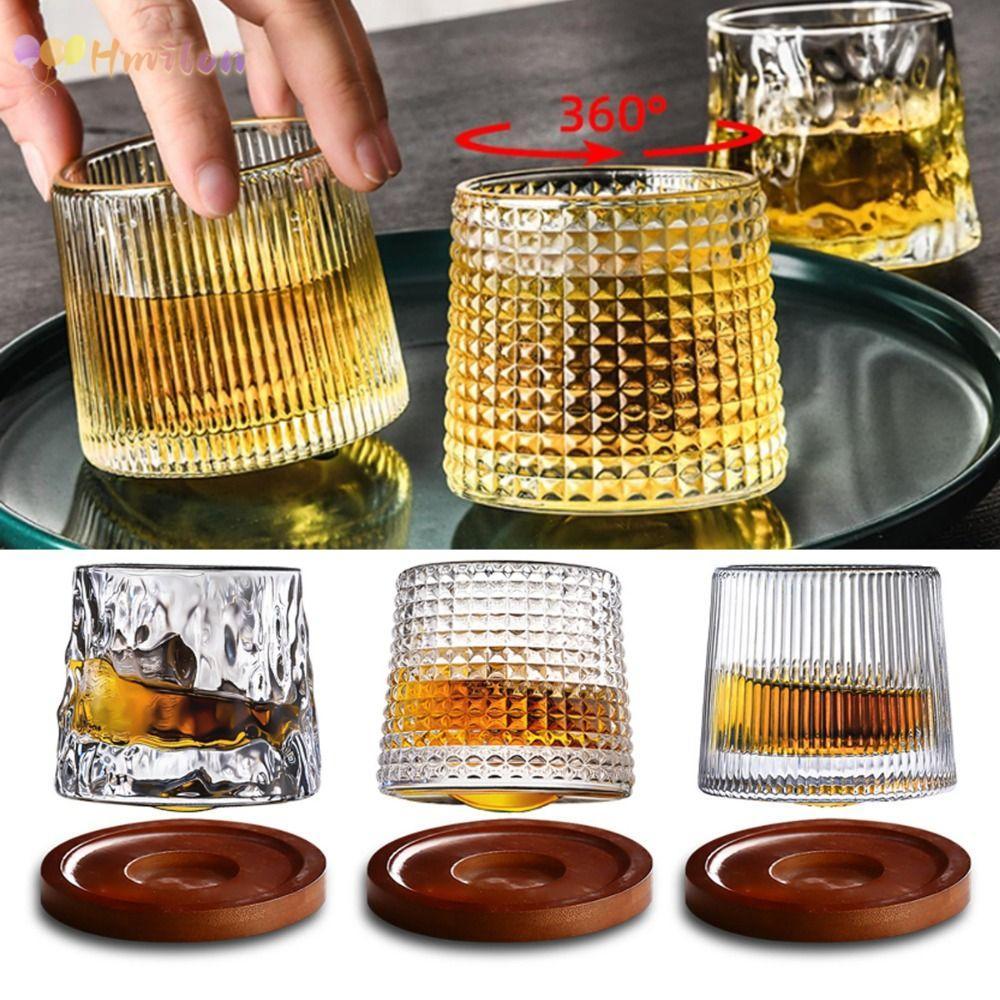 HMILON ถ้วยแก้ว, พร้อมฐาน 360 หมุนแก้ว Whisky, คริสตัล Rum แก้วปาร์ตี้ดื่มแก้ว Spinning Glassware