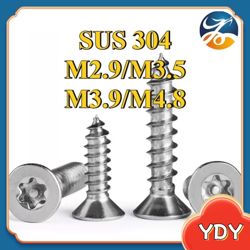 น็อต สกรู หัวเตเปอร์ F ช่องขัน ดาว ท็อกซ์ สแตนเลส 304 เกลียวปล่อย M2.9/M3.5/M3.9/M4.8 / Flat Head To