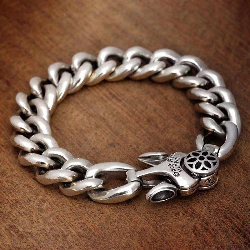 สร้อยข้อมือเงินและแหวนหัวเข็มขัดแบบเรโทร ขนาด 11 มม. สไตล์คลาสสิก