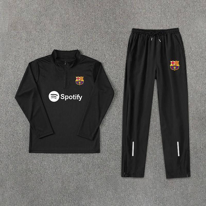 【Ready Stock】 Training Real Madrid Barcelona Same Long Sleeve Stand Collar Quick-Drying Half Zipper Two-Piece Football Running Sports Suit S1Rw