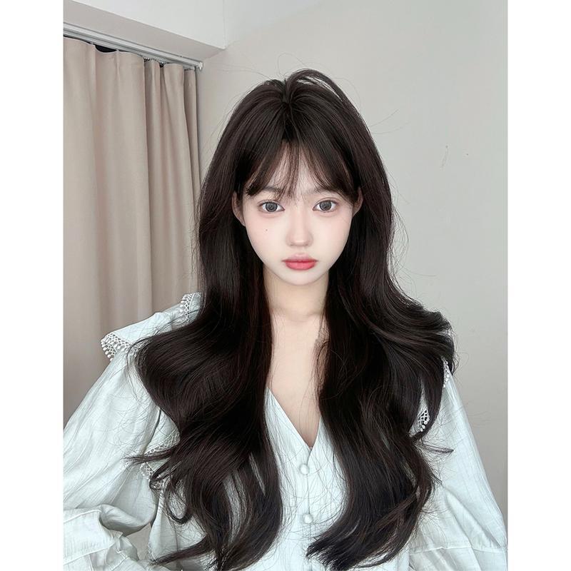 GDS Wigs วิกผมลอนสีน้ำตาลเข้ม มีหน้าม้า (ยาว 70 cm)