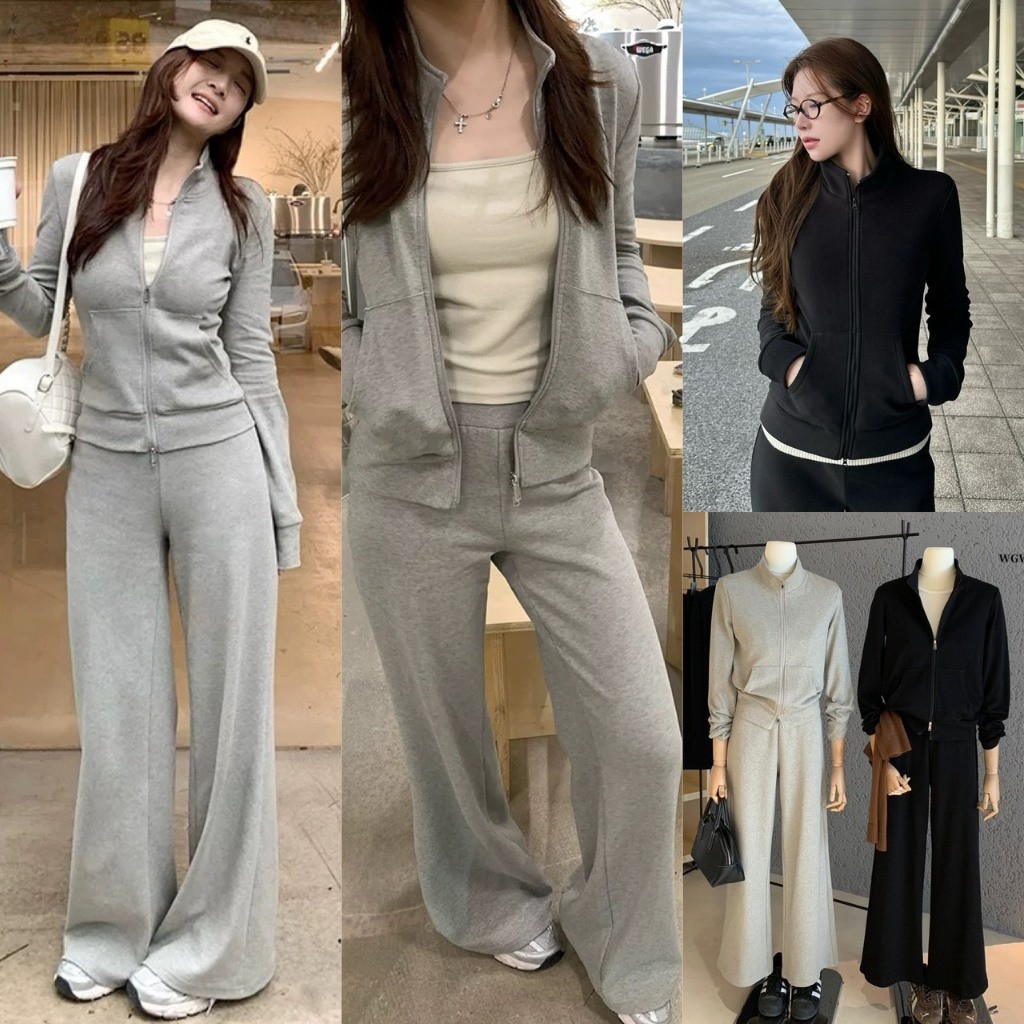 ❤ 🧵 🇰🇷 W7541 เซ็ท 2 ชิ้น เสื้อแขนยาว งานซิป มาพร้อมกางเกงขายาว เอวยางยืด แฟชั่นเกาหลี TAG WG.WE 🧵🧡