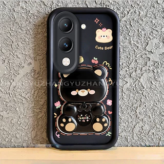 เหมาะสําหรับ VIVO Y04 Y29S Y19E Y19 4G 5G เคสโทรศัพท์ใหม่น่ารักหมีกระจกขาตั้ง lprotective พร้อมความงามปกอ่อน JT07