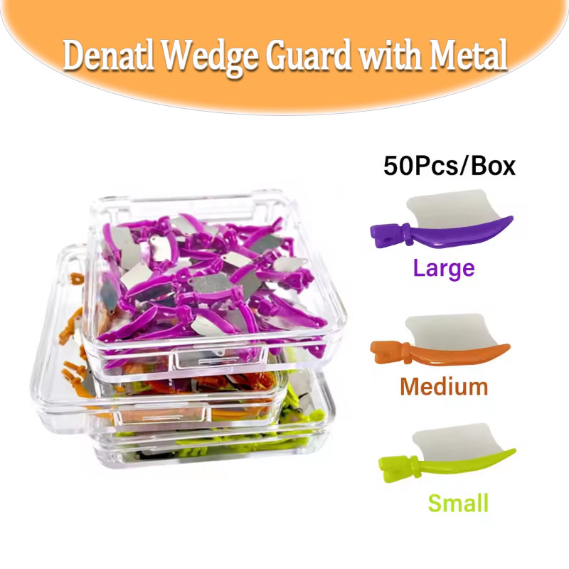 50PCS ทันตกรรม Prime ฟัน Interproximal พลาสติก Fender Wedges Matrix Gingiva Wedge ใบมีด Guard โลหะป้องกันเหล็ก
