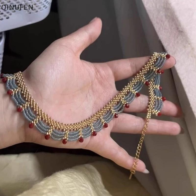 สร้อยคอสไตล์จีน ONU Antiquity กับลูกปัด พร้อมอุปกรณ์เสริม Hanfu และเครื่องประดับตกแต่ง