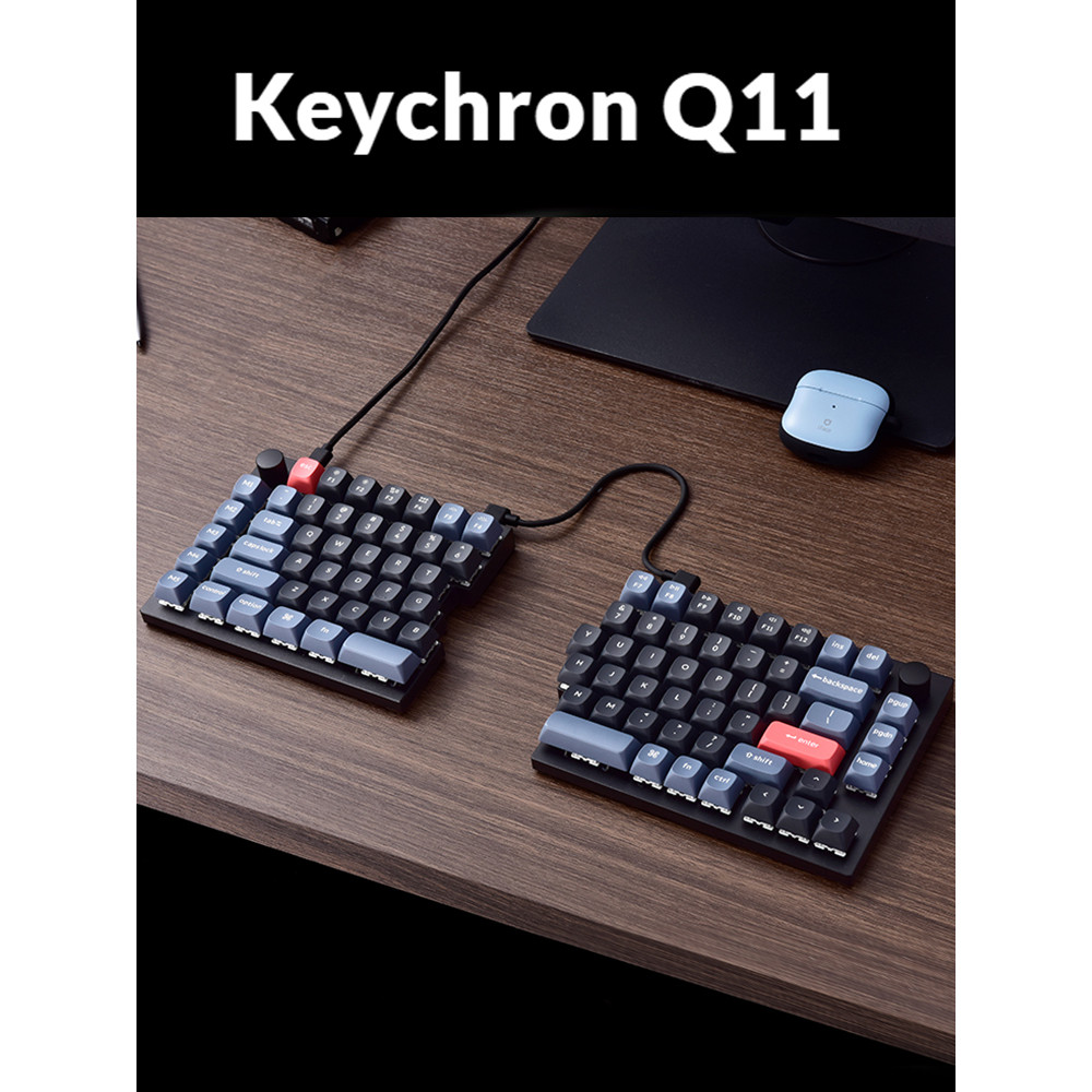 Keychron Q11 แยกคีย์บอร์ดแกนสีแดง Mac เข้ากันได้กับ win ที่กําหนดเองอลูมิเนียม Tuo แบบมีสาย