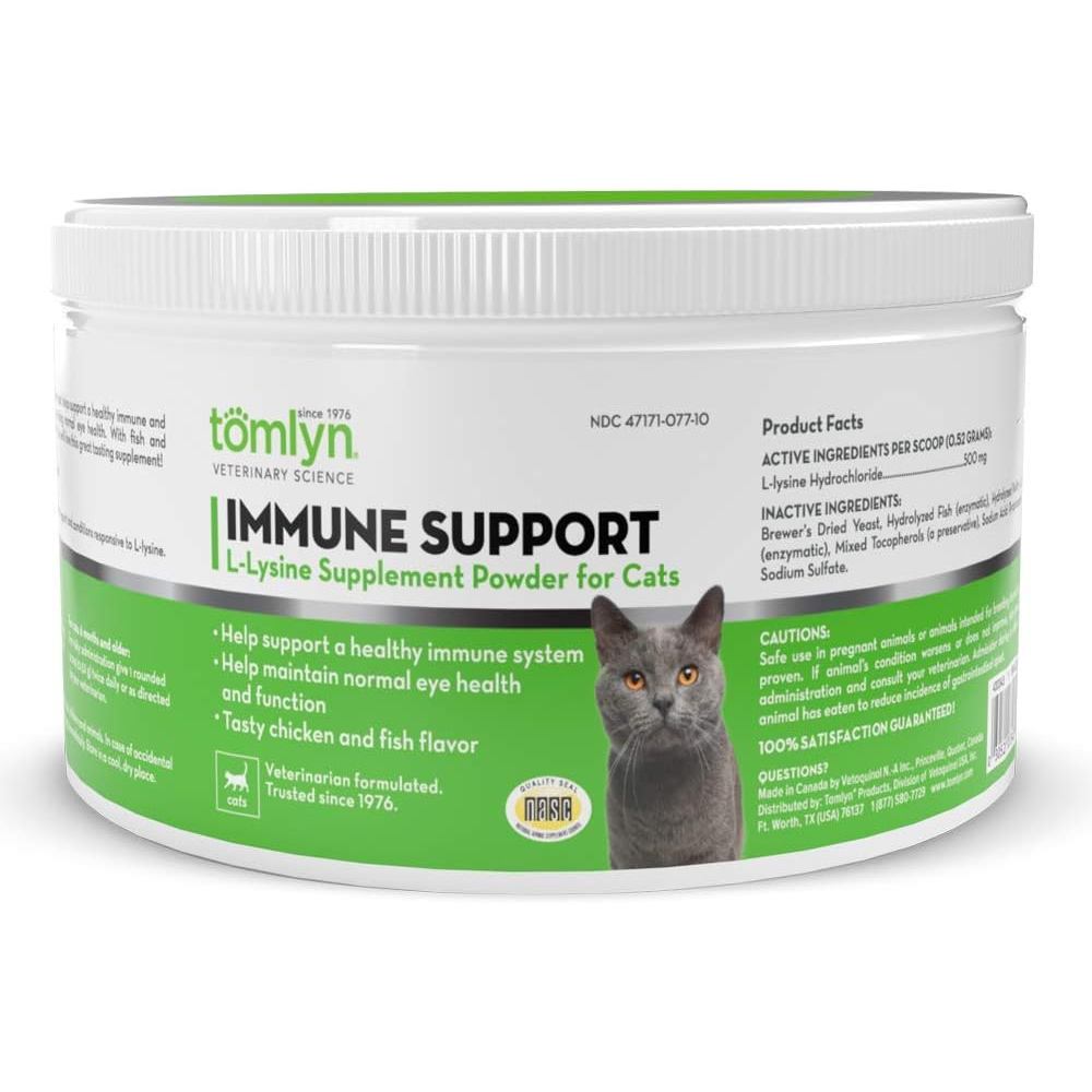 Tomlyn Immune Support อาหารเสริม L-Lysine รายวัน ผงไลซีนรสปลาสําหรับแมวและลูกแมว 3.5 ออนซ์