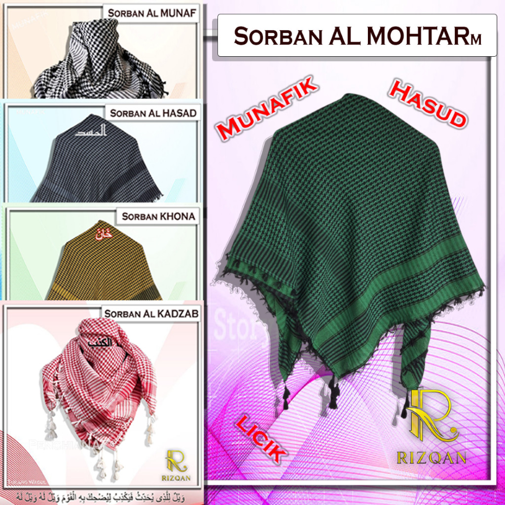 AL MOHTARm TURBAN/TACTICAL TURBAN/HAJJ TURBAN/ADULT KASHMIRI TURBAN/สีดําและสีขาว TURBAN