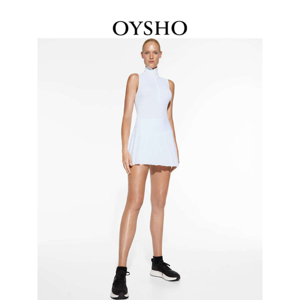 Oysho ชุดจั๊มสูทแขนกุดคอสูงสีขาว สวมใส่ง่ายสำหรับการออกกำลังกาย